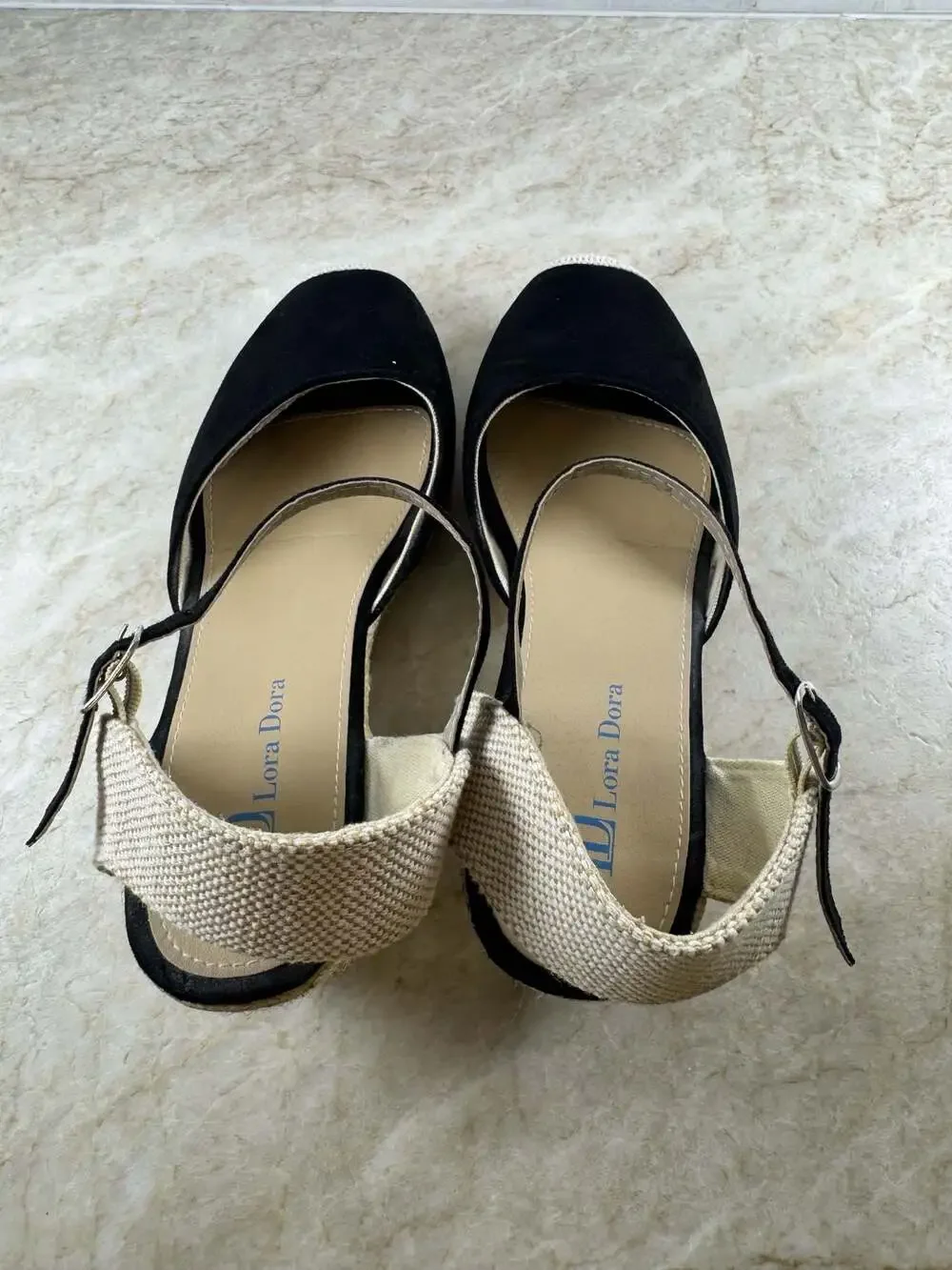Lora Dora Black Suede Espadrille Wedge Sandals Ankle Strap EU 39 Boho